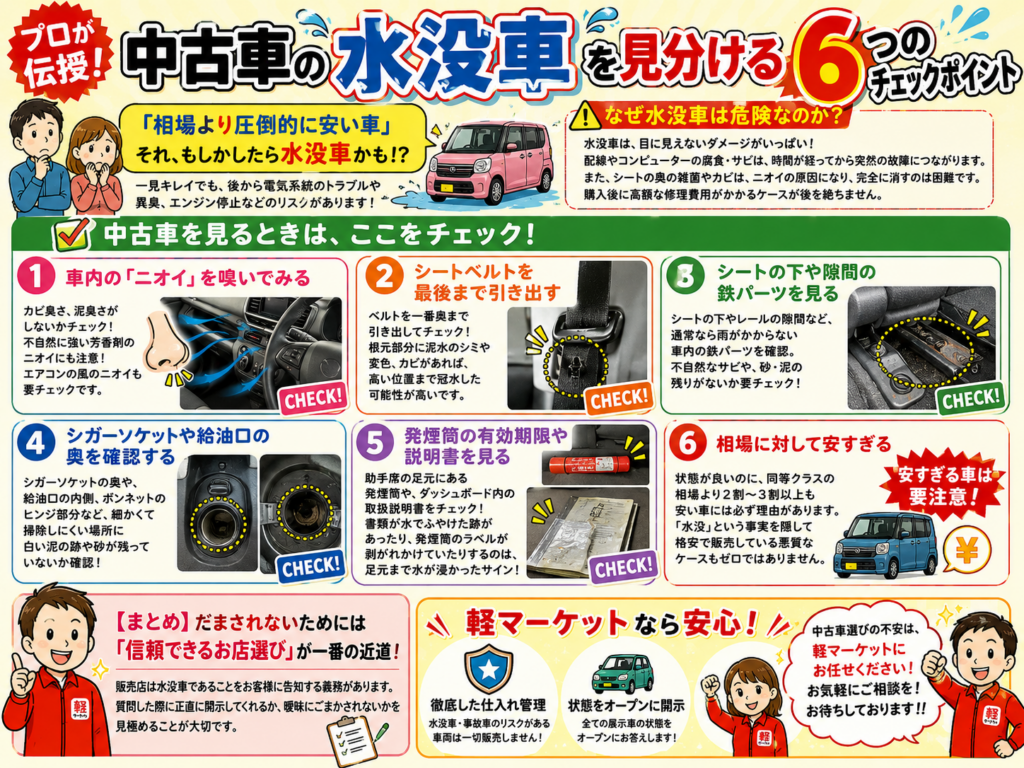 【プロが伝授】中古車の「水没車」を見分ける6つのチェックポイントのアイキャッチ画像