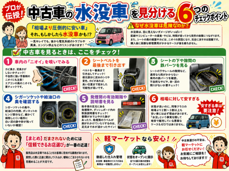 【プロが伝授】中古車の「水没車」を見分ける6つのチェックポイントのアイキャッチ画像