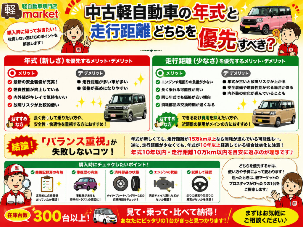 中古軽自動車の「年式」と「走行距離」どちらを優先すべき？のアイキャッチ画像